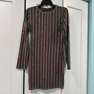 Blue Blush Sequin Striped Dress